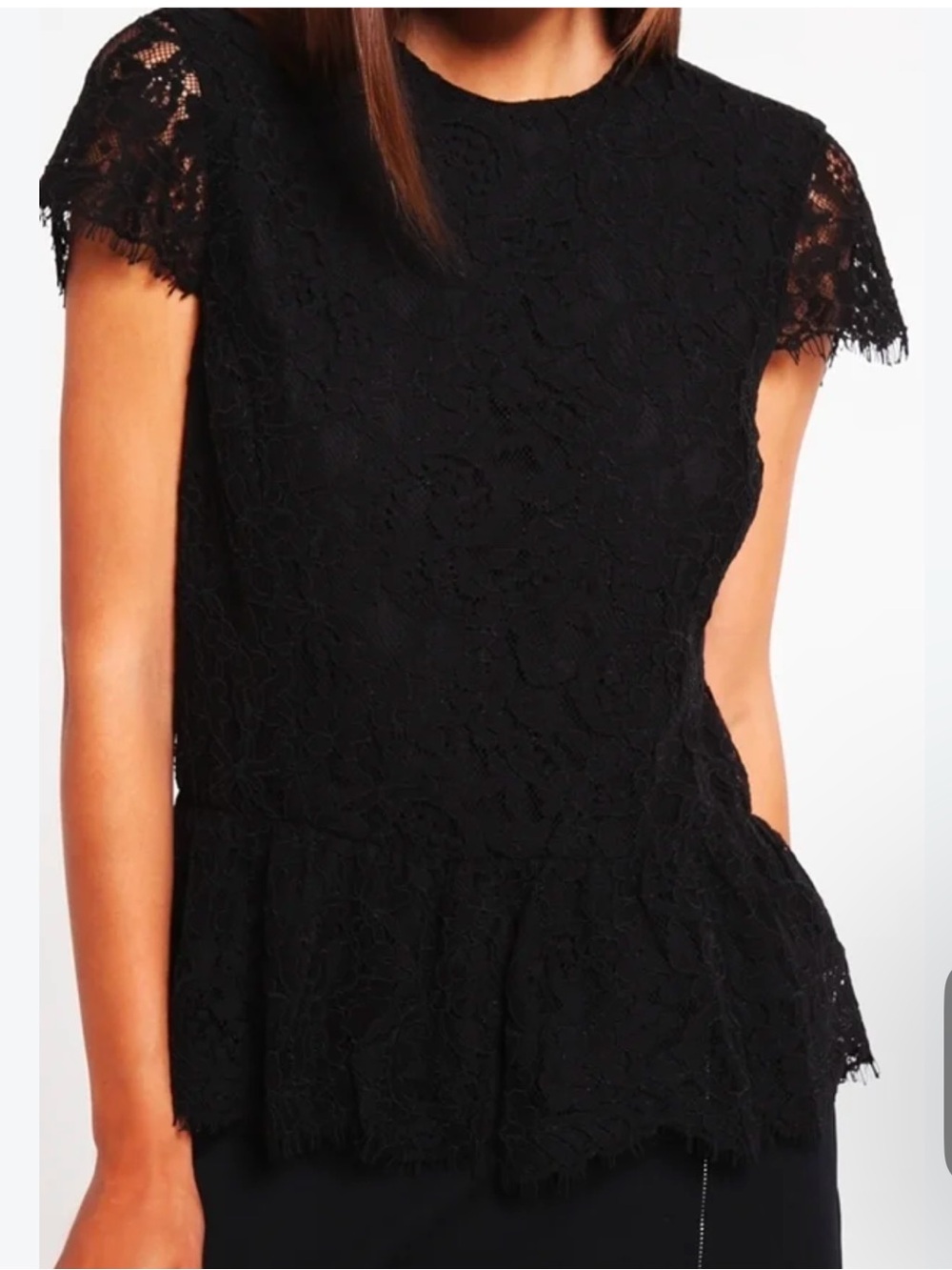 Lauren Ralph Lauren Black Premium Lace Top with Cap-Sleeve - Size: 2